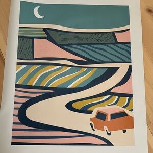 Abstract Landscape Art Print with Car 
Ready to be framed